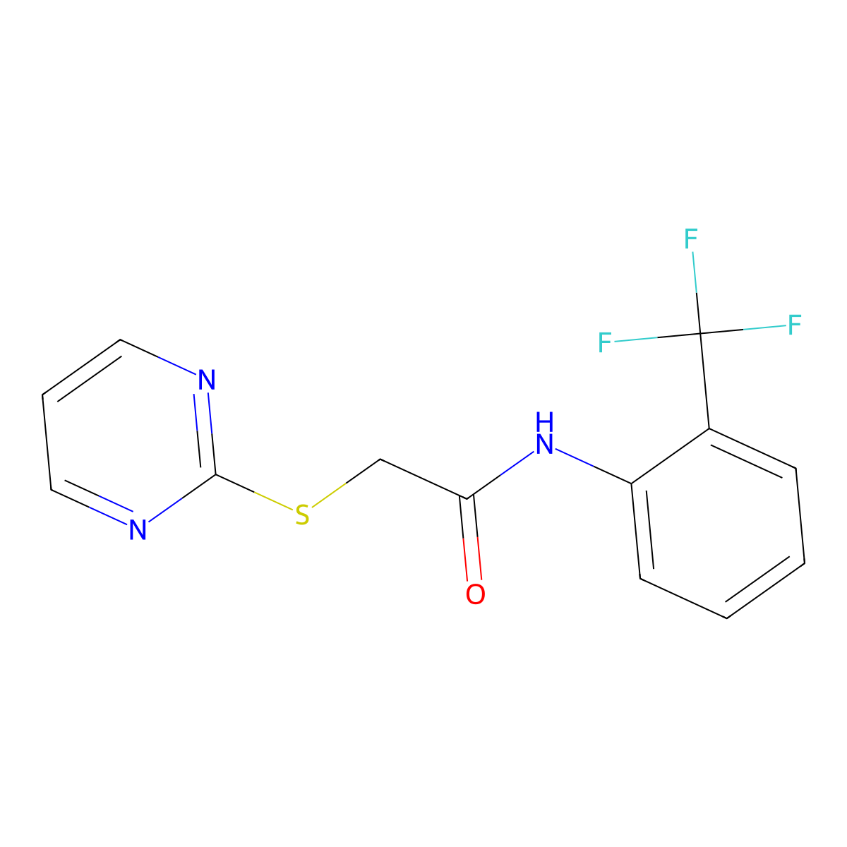 2-(pyrimidin-2-ylsulfanyl)-N-[2-(trifluoromethyl)phenyl]acetamide molecular structure, CAS 403834-65-1