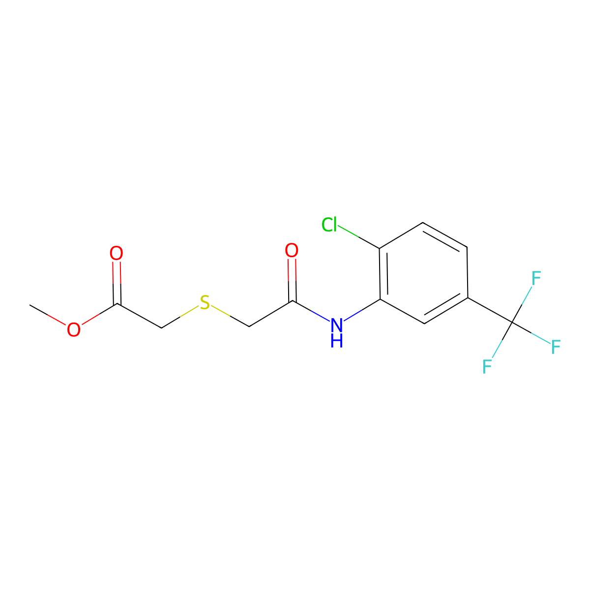 Methyl 2-((2-((2-chloro-5-(trifluoromethyl)phenyl)amino)-2-oxoethyl)thio)acetate molecular structure, CAS 403835-78-9