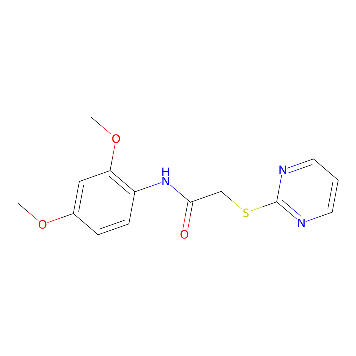 N-(2,4-dimethoxyphenyl)-2-(pyrimidin-2-ylsulfanyl)acetamide molecular structure, CAS 403835-97-2