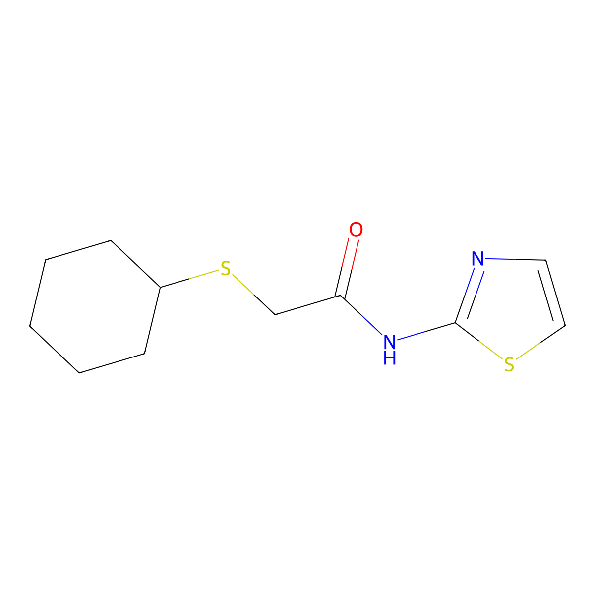 2-cyclohexylsulfanyl-N-(1,3-thiazol-2-yl)acetamide molecular structure, CAS 403836-01-1