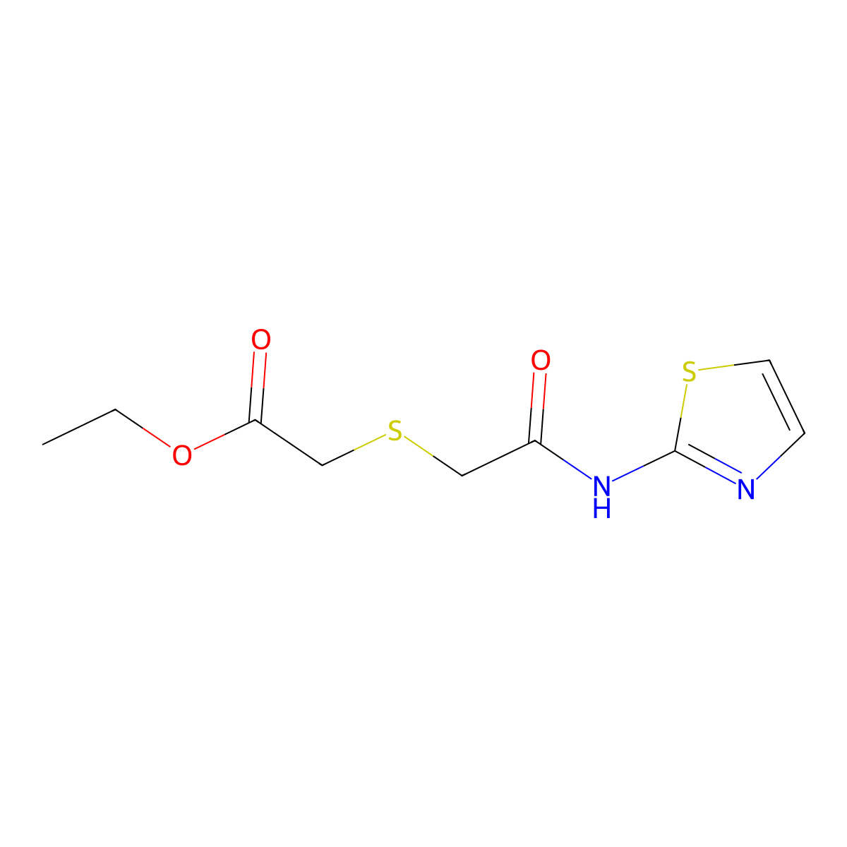 Ethyl 2-((2-oxo-2-(thiazol-2-ylamino)ethyl)thio)acetate molecular structure, CAS 403836-04-4