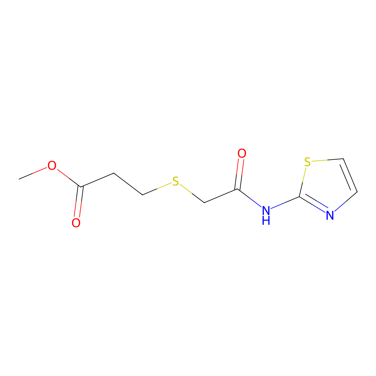 Methyl 3-((2-oxo-2-(thiazol-2-ylamino)ethyl)thio)propanoate molecular structure, CAS 403836-06-6