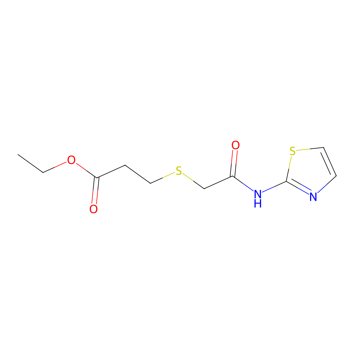 Ethyl 3-((2-oxo-2-(thiazol-2-ylamino)ethyl)thio)propanoate molecular structure, CAS 403836-07-7