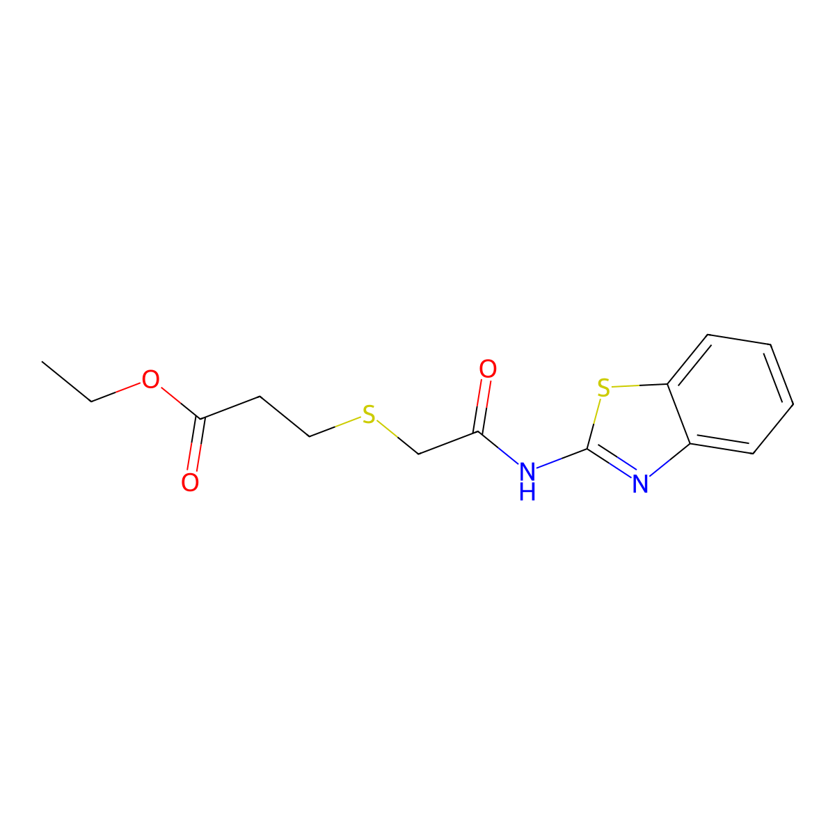 Ethyl 3-((2-(benzo[d]thiazol-2-ylamino)-2-oxoethyl)thio)propanoate molecular structure, CAS 403836-20-4