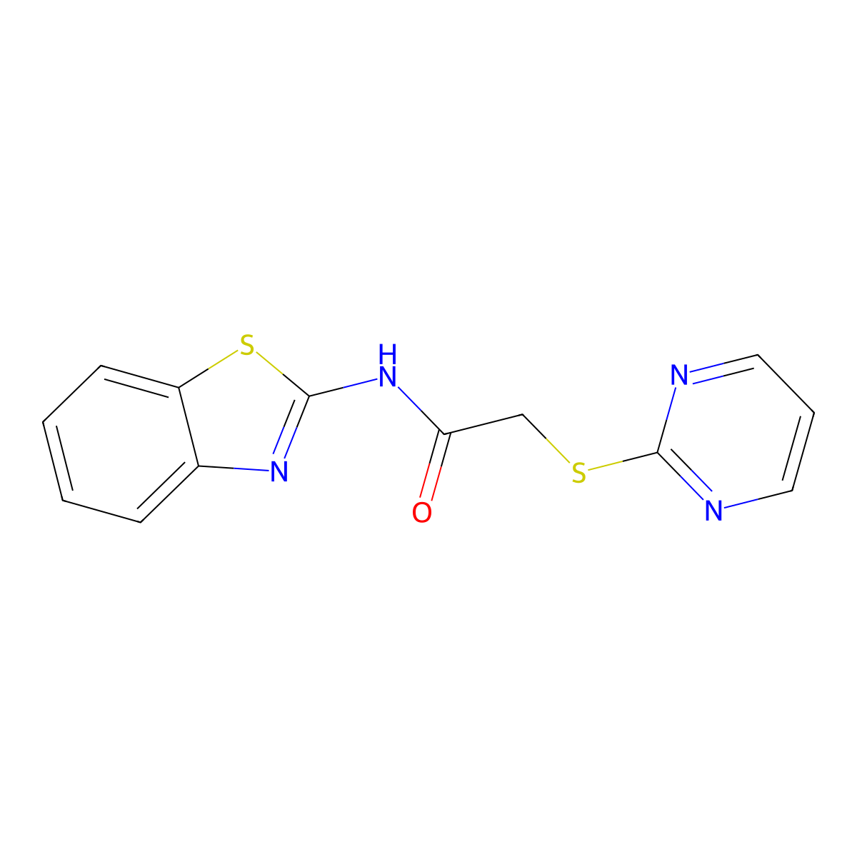 N-(1,3-benzothiazol-2-yl)-2-(pyrimidin-2-ylsulfanyl)acetamide molecular structure, CAS 403836-23-7