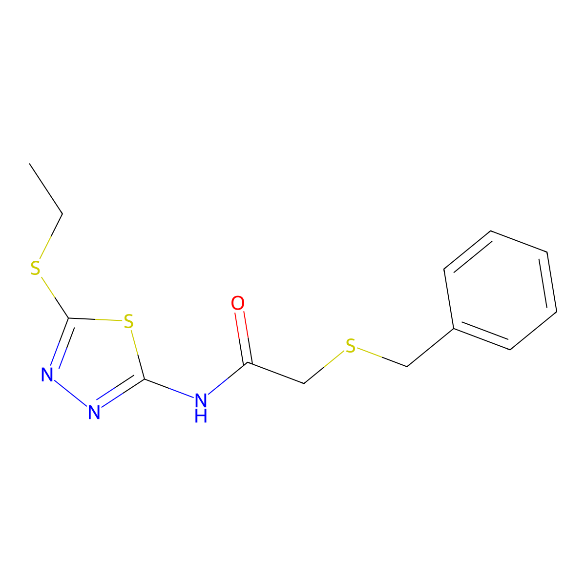2-benzylsulfanyl-N-(5-ethylsulfanyl-1,3,4-thiadiazol-2-yl)acetamide molecular structure, CAS 403836-25-9