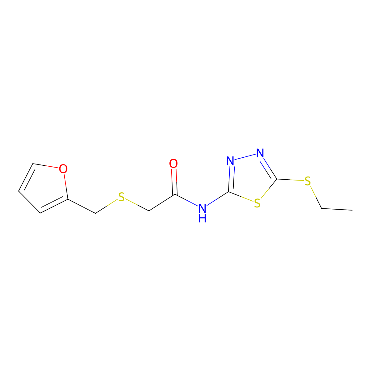 N-(5-ethylsulfanyl-1,3,4-thiadiazol-2-yl)-2-(furan-2-ylmethylsulfanyl)acetamide molecular structure, CAS 403836-26-0