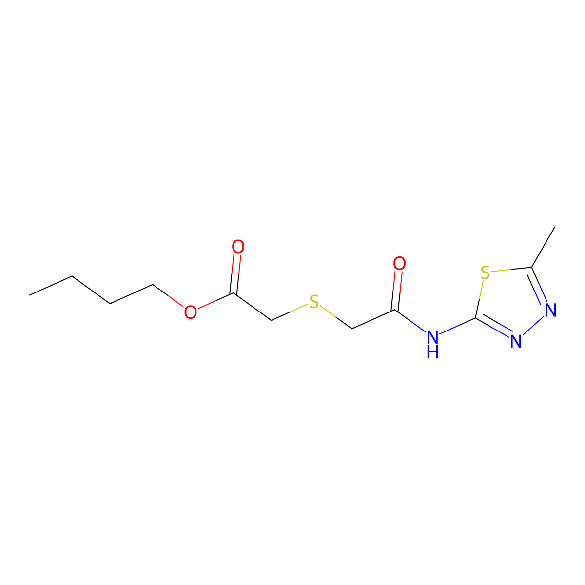 Butyl 2-((2-((5-methyl-1,3,4-thiadiazol-2-yl)amino)-2-oxoethyl)thio)acetate molecular structure, CAS 403836-36-2