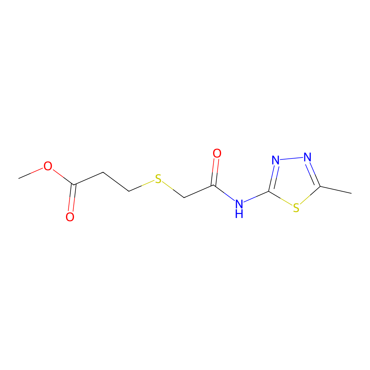 Methyl 3-((2-((5-methyl-1,3,4-thiadiazol-2-yl)amino)-2-oxoethyl)thio)propanoate molecular structure, CAS 403836-37-3