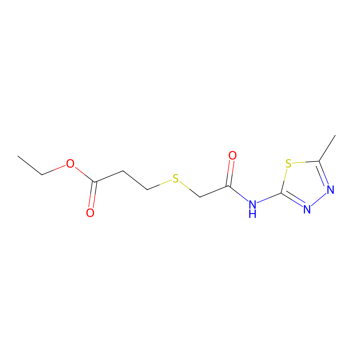 Ethyl 3-[2-[(5-methyl-1,3,4-thiadiazol-2-yl)amino]-2-oxoethyl]sulfanylpropanoate molecular structure, CAS 403836-38-4