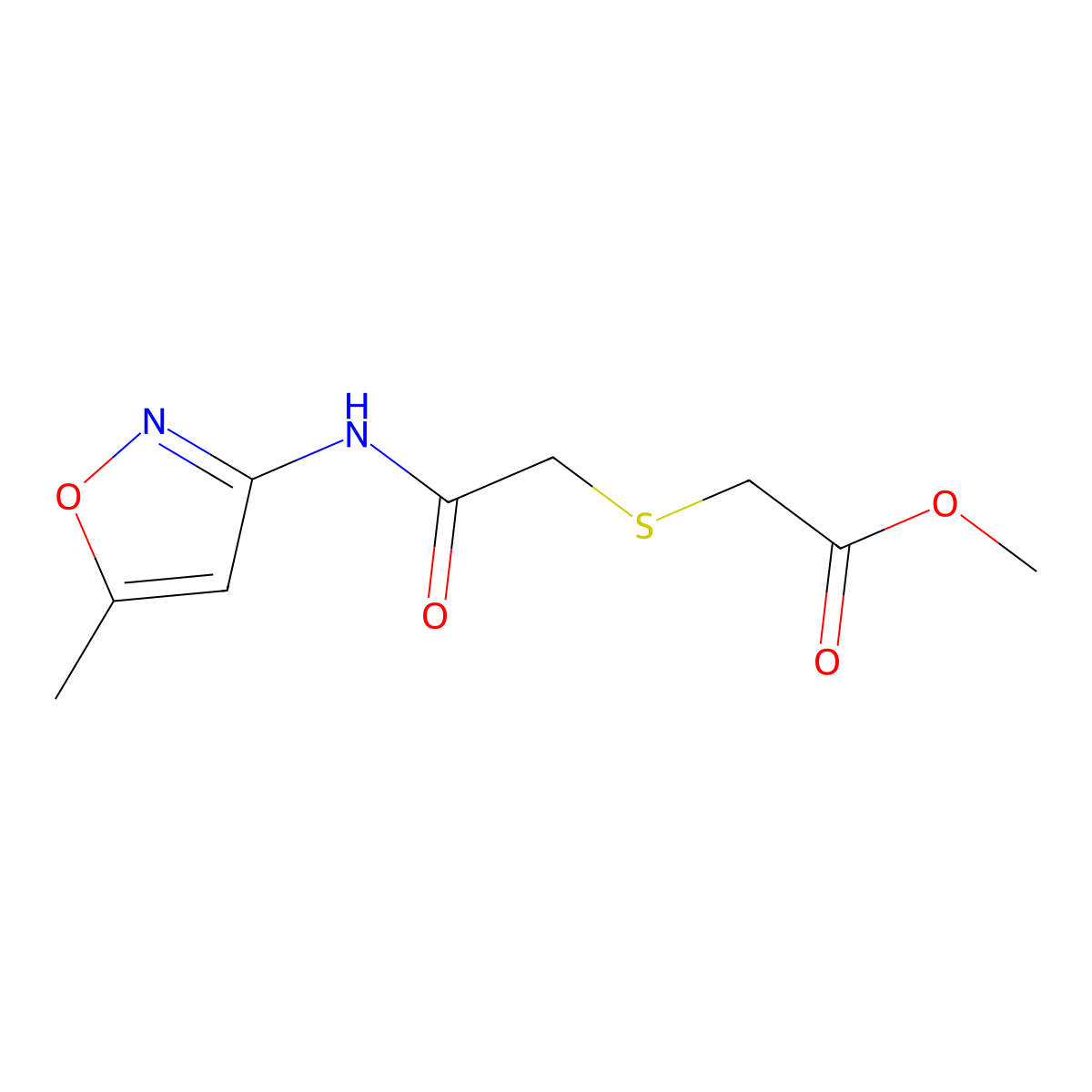 Methyl 2-((2-((5-methylisoxazol-3-yl)amino)-2-oxoethyl)thio)acetate molecular structure, CAS 403836-46-4