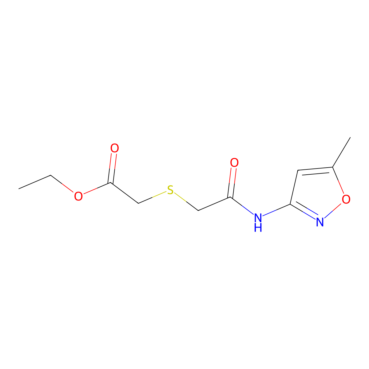 Ethyl 2-((2-((5-methylisoxazol-3-yl)amino)-2-oxoethyl)thio)acetate molecular structure, CAS 403836-47-5