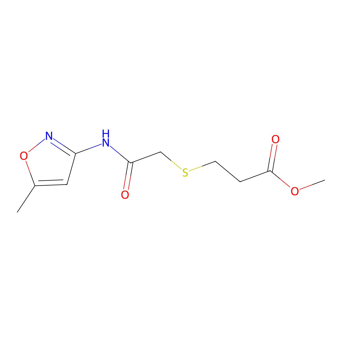 Methyl 3-((2-((5-methylisoxazol-3-yl)amino)-2-oxoethyl)thio)propanoate molecular structure, CAS 403836-49-7