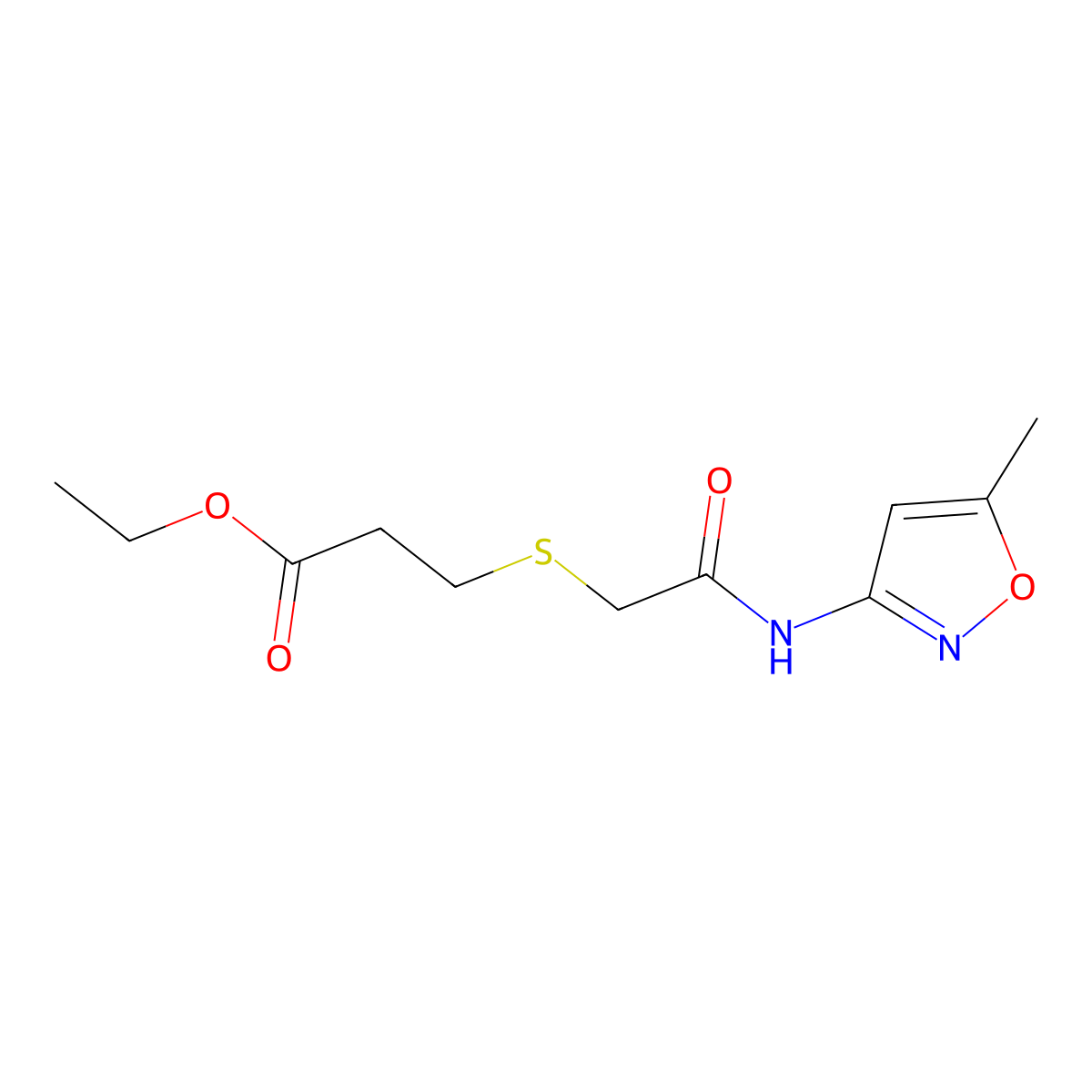 Ethyl 3-((2-((5-methylisoxazol-3-yl)amino)-2-oxoethyl)thio)propanoate molecular structure, CAS 403836-50-0