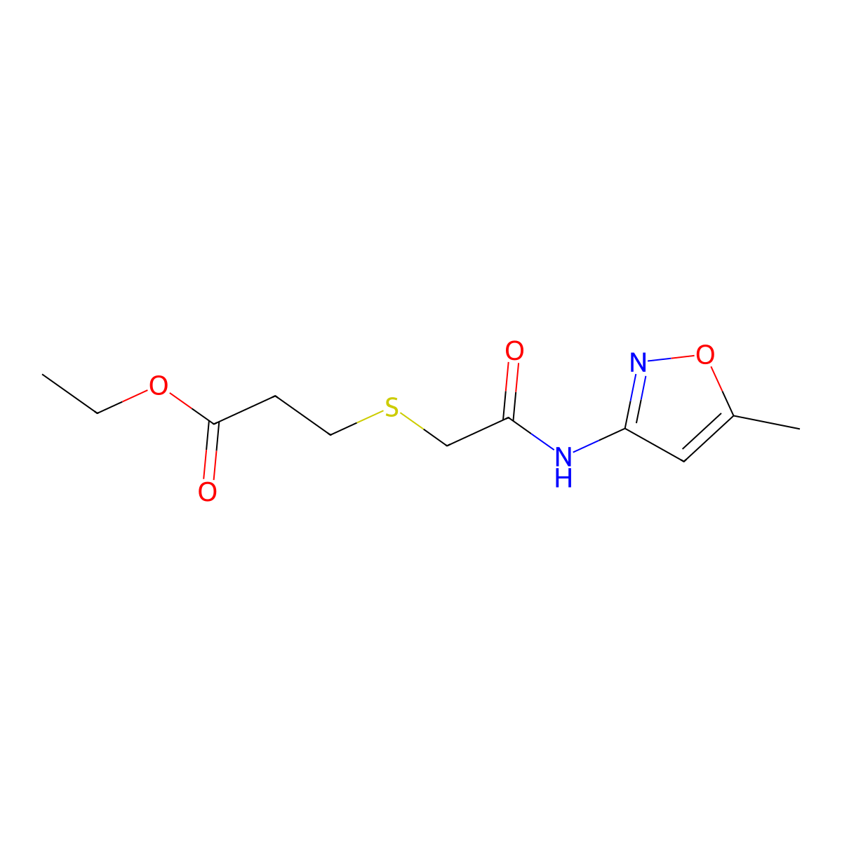 Ethyl 3-((2-((5-methylisoxazol-3-yl)amino)-2-oxoethyl)thio)propanoate molecular structure, CAS 403836-50-0