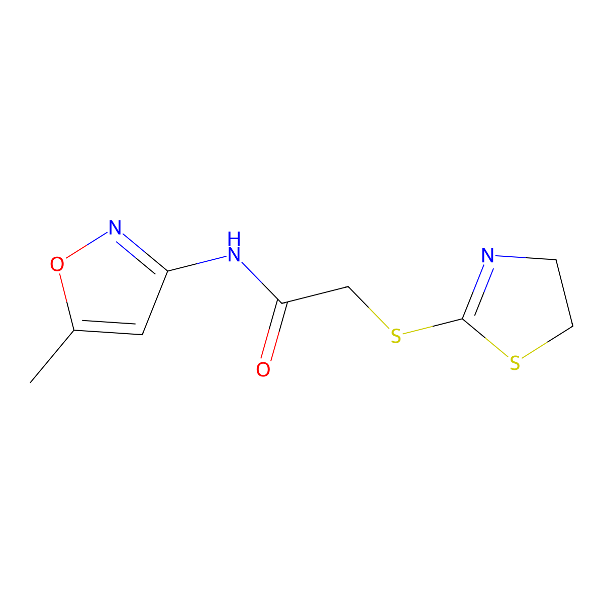 2-(4,5-dihydro-1,3-thiazol-2-ylsulfanyl)-N-(5-methyl-1,2-oxazol-3-yl)acetamide molecular structure, CAS 403836-51-1
