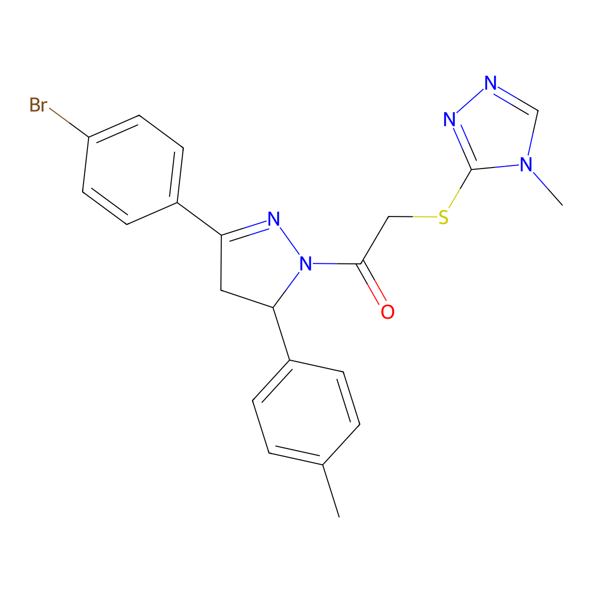 1-(3-(4-bromophenyl)-5-(p-tolyl)-4,5-dihydro-1H-pyrazol-1-yl)-2-((4-methyl-4H-1,2,4-triazol-3-yl)thio)ethanone molecular structure, CAS 403836-66-8