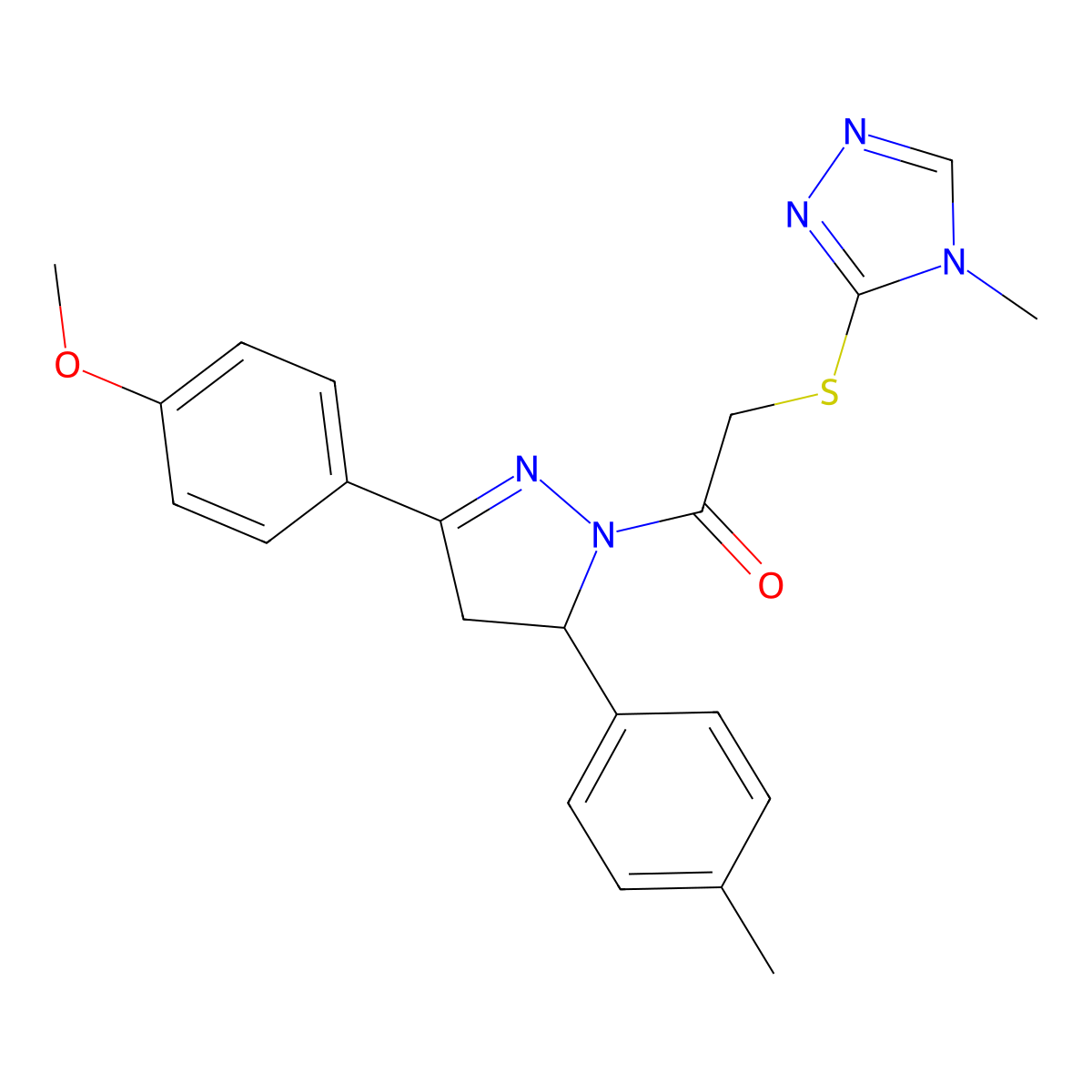 1-(3-(4-methoxyphenyl)-5-(p-tolyl)-4,5-dihydro-1H-pyrazol-1-yl)-2-((4-methyl-4H-1,2,4-triazol-3-yl)thio)ethanone molecular structure, CAS 403836-84-0