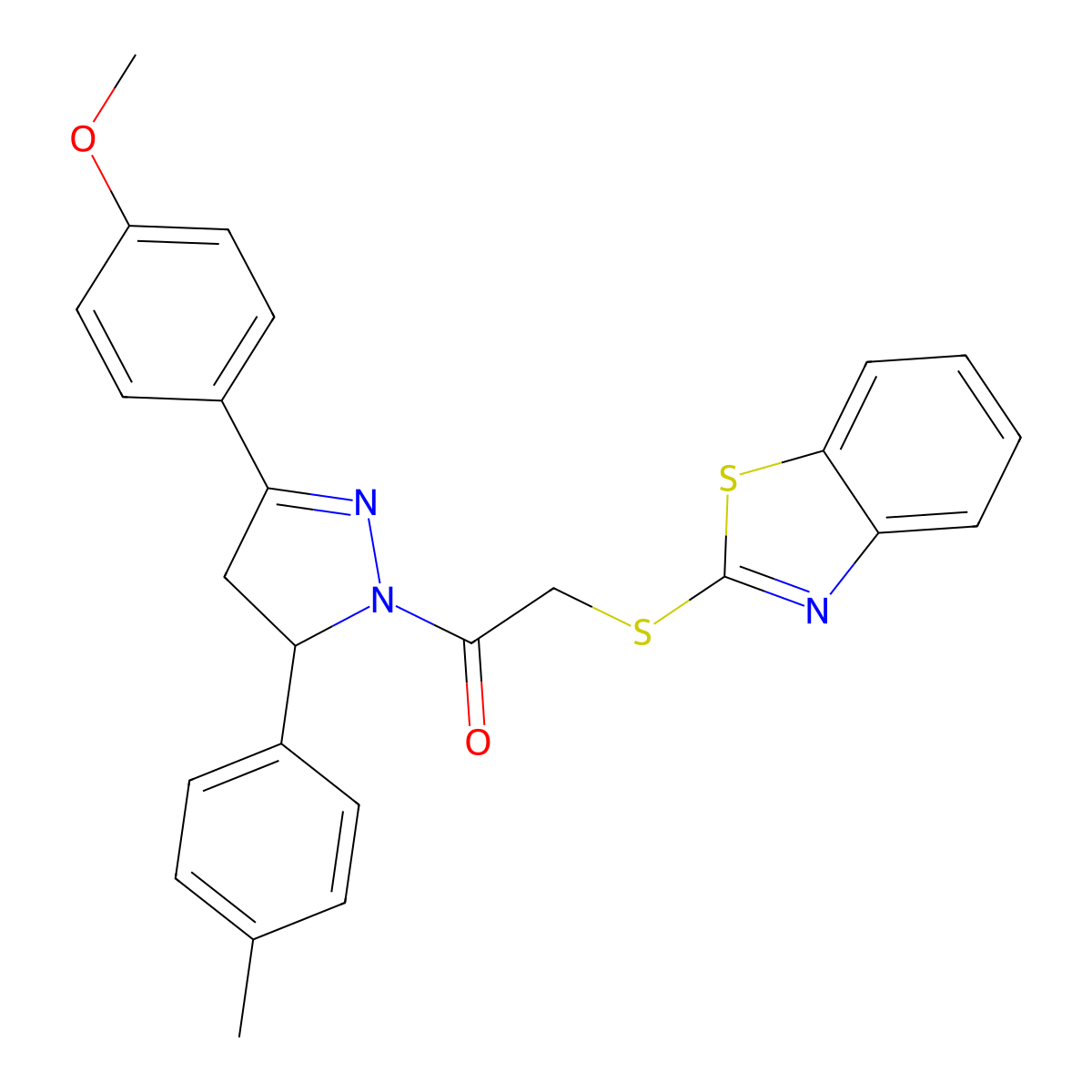 2-(1,3-Benzothiazol-2-ylsulfanyl)-1-[5-(4-methoxyphenyl)-3-(4-methylphenyl)-3,4-dihydropyrazol-2-yl]ethanone molecular structure, CAS 403836-87-3