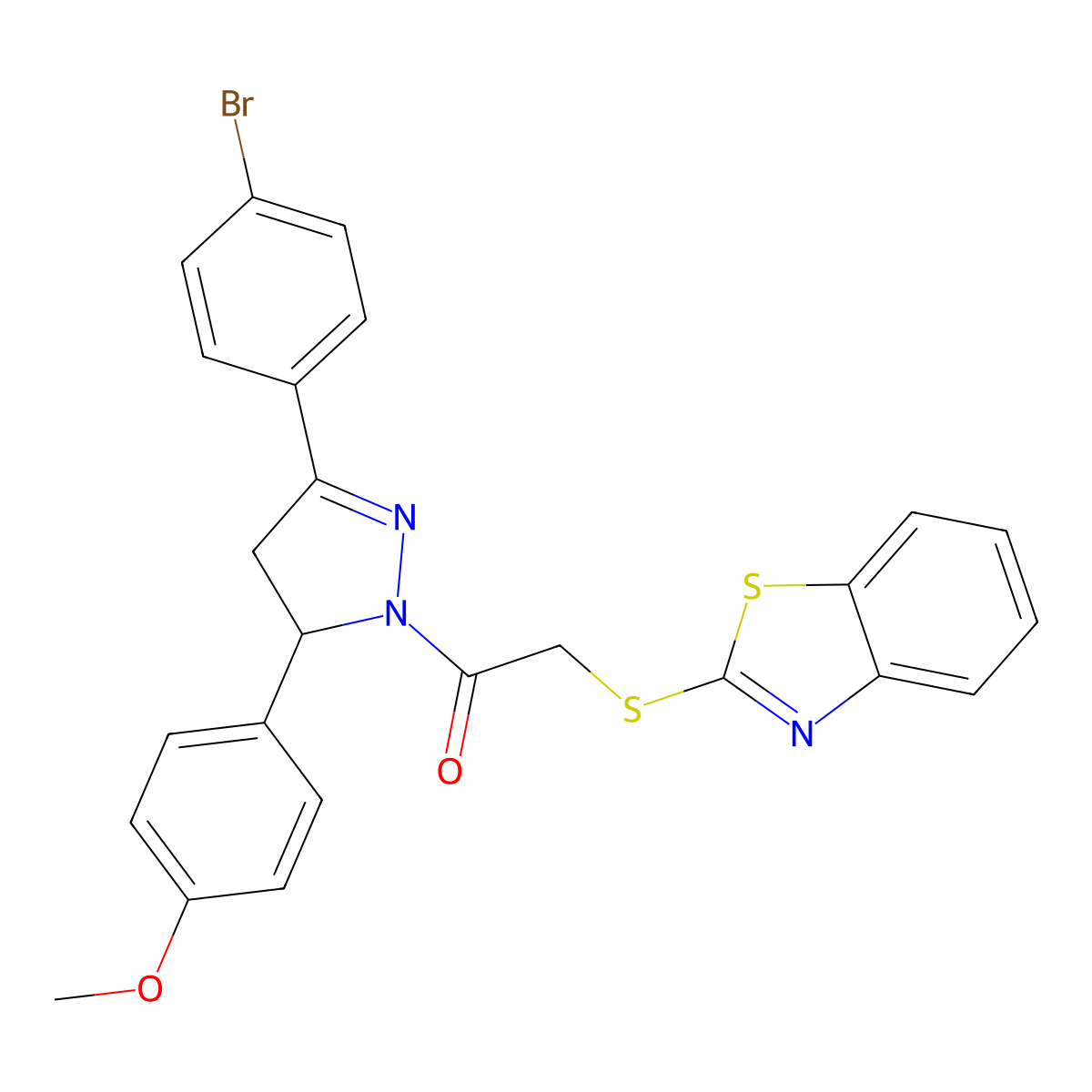 2-(1,3-Benzothiazol-2-ylsulfanyl)-1-[5-(4-bromophenyl)-3-(4-methoxyphenyl)-3,4-dihydropyrazol-2-yl]ethanone molecular structure, CAS 403837-05-8