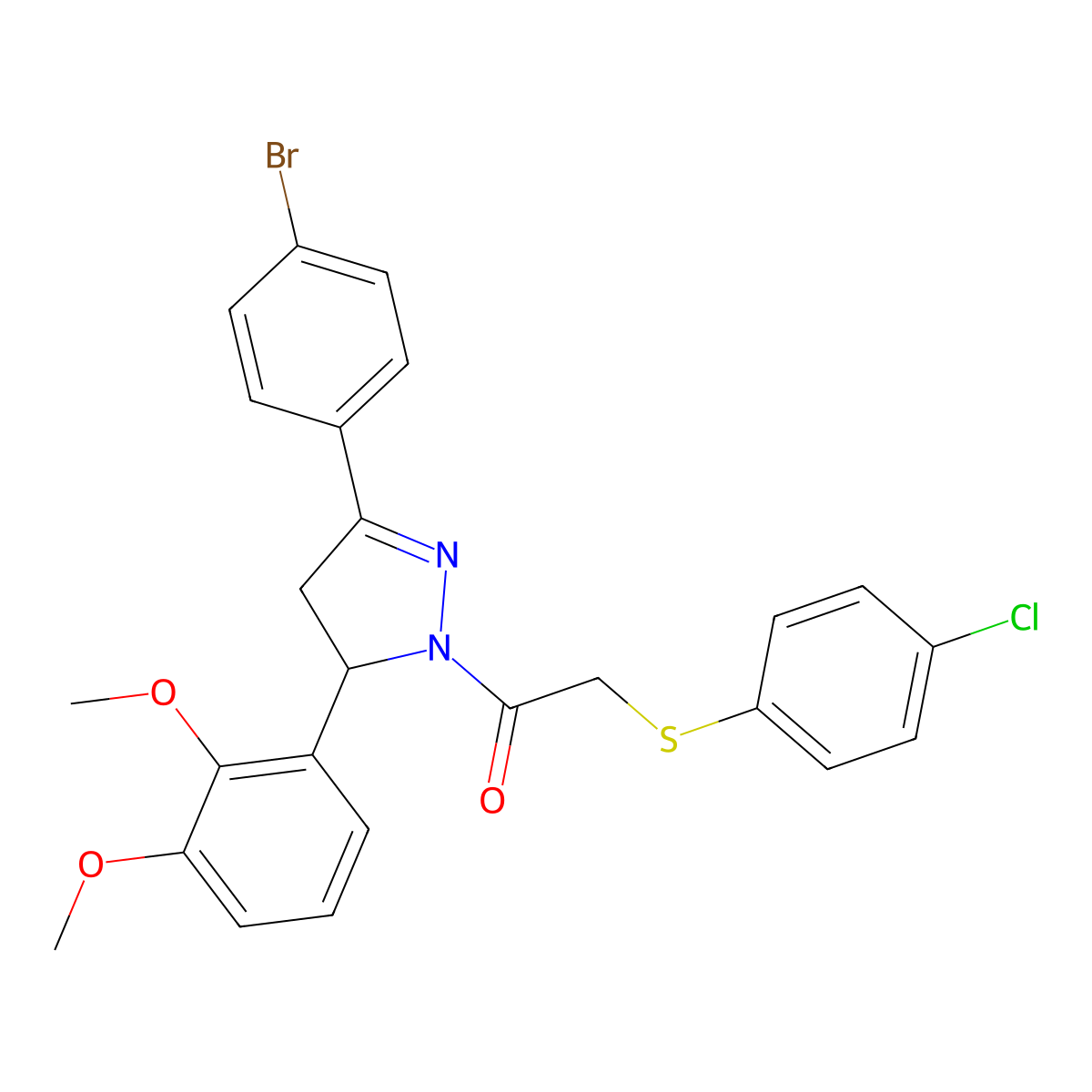 1-[5-(4-Bromophenyl)-3-(2,3-dimethoxyphenyl)-3,4-dihydropyrazol-2-yl]-2-(4-chlorophenyl)sulfanylethanone molecular structure, CAS 403837-09-2