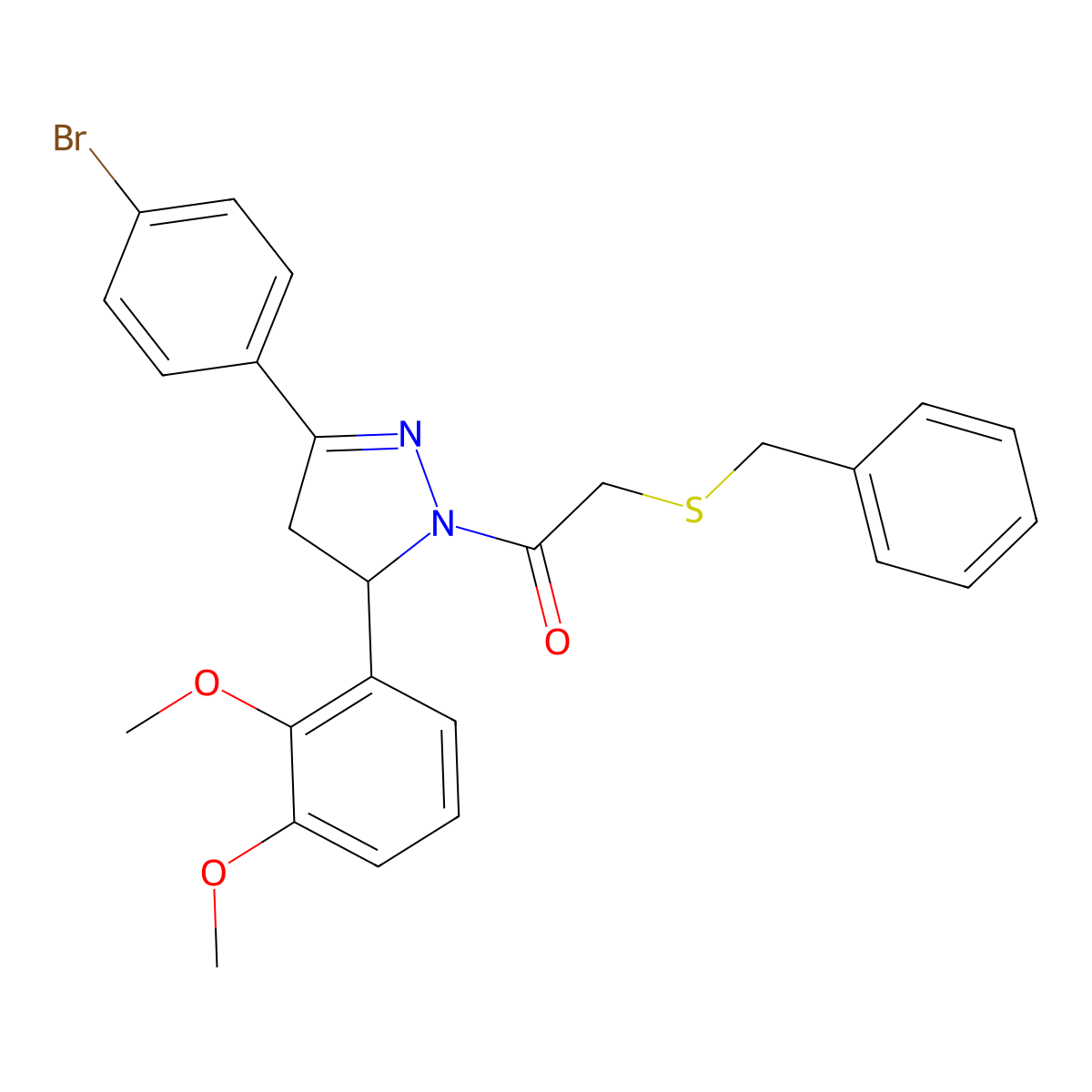 2-(benzylthio)-1-(3-(4-bromophenyl)-5-(2,3-dimethoxyphenyl)-4,5-dihydro-1H-pyrazol-1-yl)ethanone molecular structure, CAS 403837-11-6