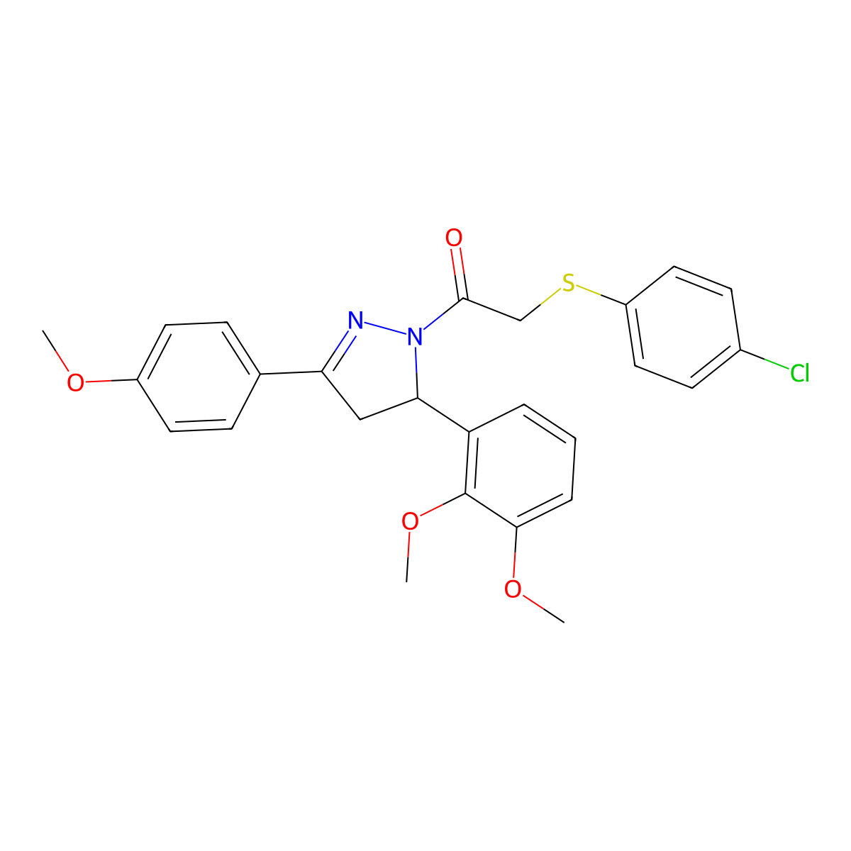 2-(4-Chlorophenyl)sulfanyl-1-[3-(2,3-dimethoxyphenyl)-5-(4-methoxyphenyl)-3,4-dihydropyrazol-2-yl]ethanone molecular structure, CAS 403837-27-4