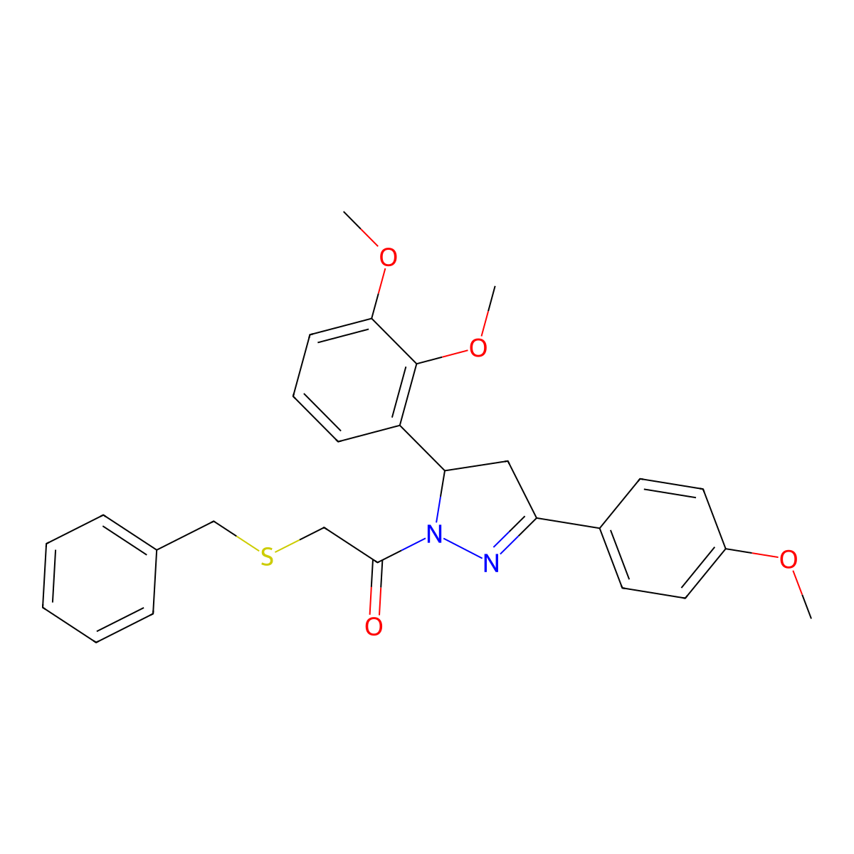2-(benzylthio)-1-(5-(2,3-dimethoxyphenyl)-3-(4-methoxyphenyl)-4,5-dihydro-1H-pyrazol-1-yl)ethanone molecular structure, CAS 403837-29-6