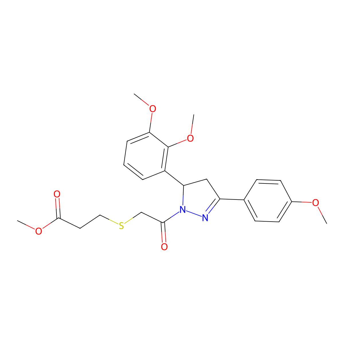 Methyl 3-[2-[3-(2,3-dimethoxyphenyl)-5-(4-methoxyphenyl)-3,4-dihydropyrazol-2-yl]-2-oxoethyl]sulfanylpropanoate molecular structure, CAS 403837-34-3