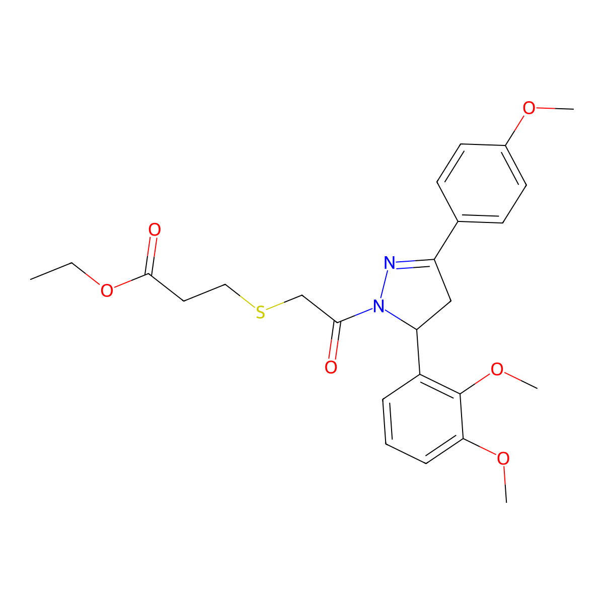 ethyl 3-((2-(5-(2,3-dimethoxyphenyl)-3-(4-methoxyphenyl)-4,5-dihydro-1H-pyrazol-1-yl)-2-oxoethyl)thio)propanoate molecular structure, CAS 403837-35-4