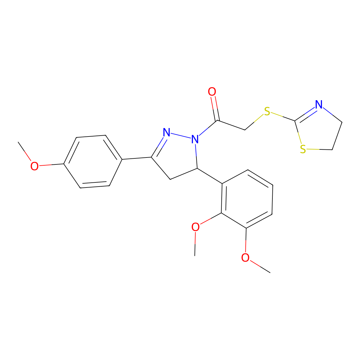 2-((4,5-dihydrothiazol-2-yl)thio)-1-(5-(2,3-dimethoxyphenyl)-3-(4-methoxyphenyl)-4,5-dihydro-1H-pyrazol-1-yl)ethanone molecular structure, CAS 403837-36-5