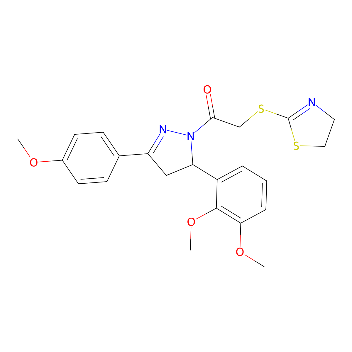 2-((4,5-dihydrothiazol-2-yl)thio)-1-(5-(2,3-dimethoxyphenyl)-3-(4-methoxyphenyl)-4,5-dihydro-1H-pyrazol-1-yl)ethanone molecular structure, CAS 403837-36-5