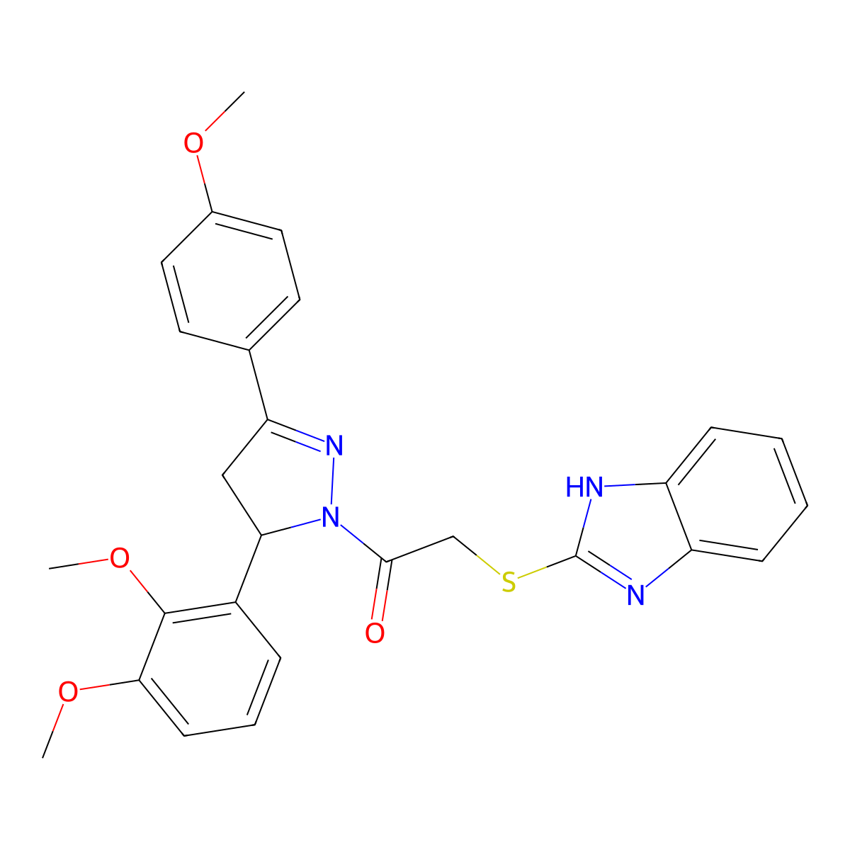 2-(1H-benzimidazol-2-ylsulfanyl)-1-[3-(2,3-dimethoxyphenyl)-5-(4-methoxyphenyl)-3,4-dihydropyrazol-2-yl]ethanone molecular structure, CAS 403837-43-4