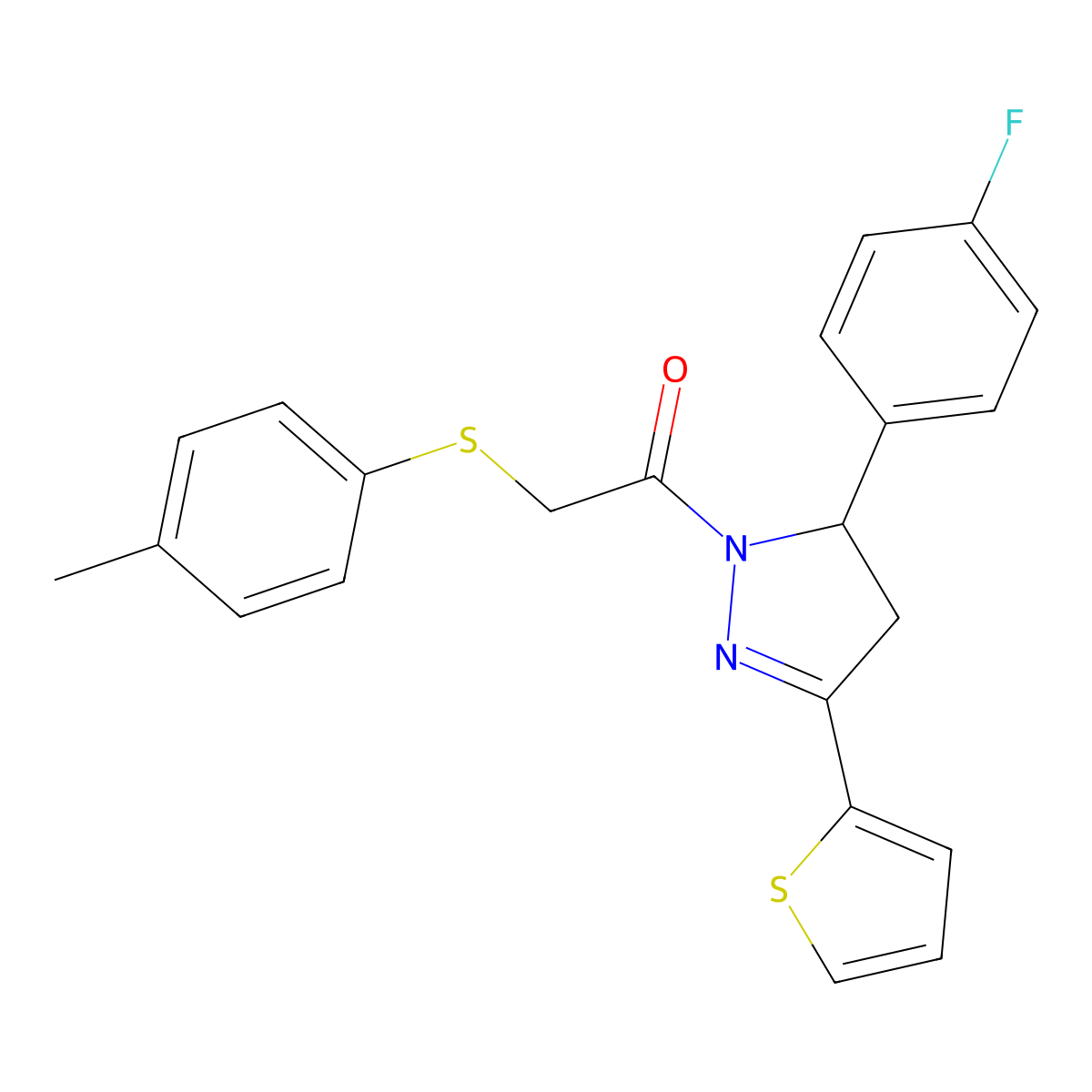 1-(5-(4-fluorophenyl)-3-(thiophen-2-yl)-4,5-dihydro-1H-pyrazol-1-yl)-2-(p-tolylthio)ethanone molecular structure, CAS 403842-86-4