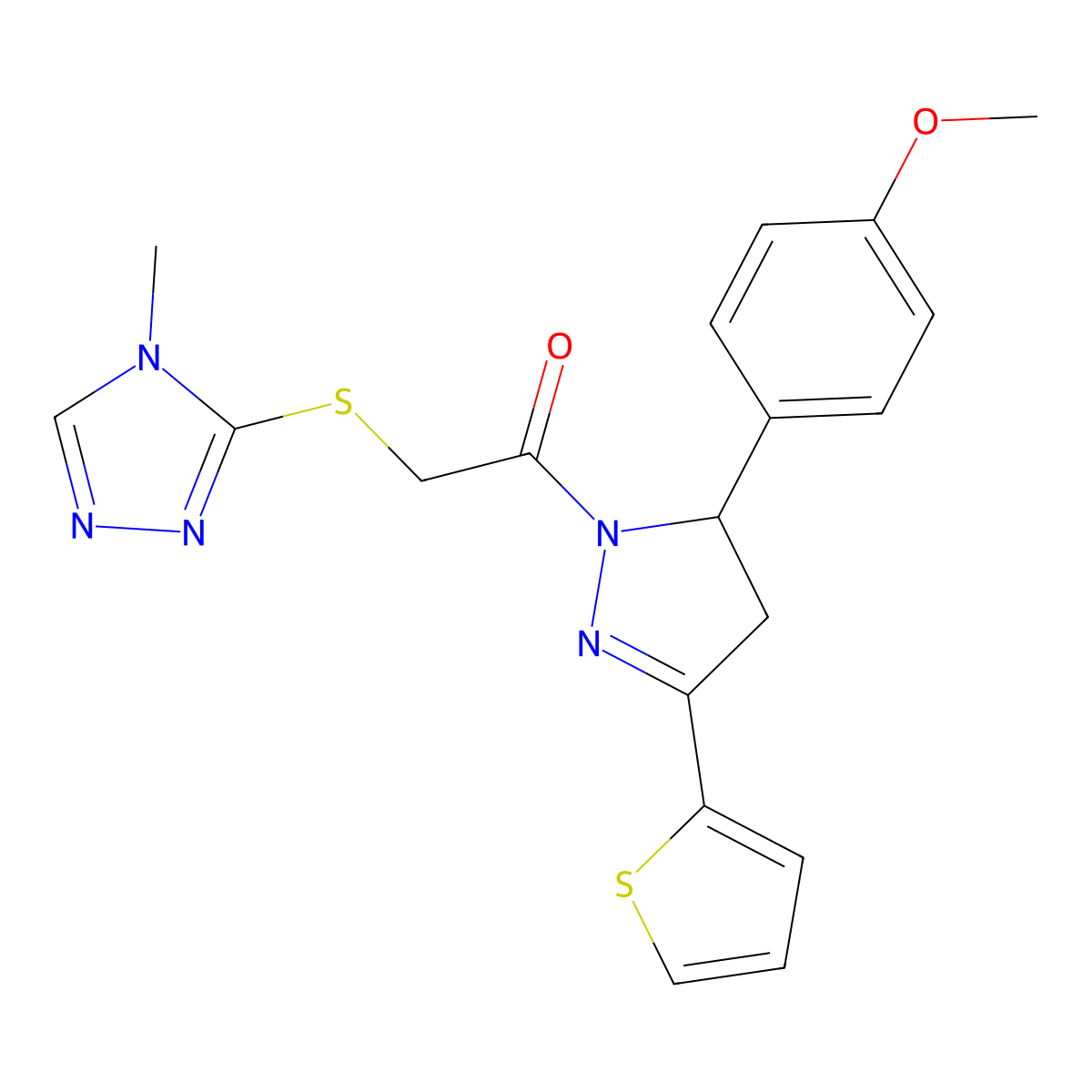 1-[3-(4-Methoxyphenyl)-5-thiophen-2-yl-3,4-dihydropyrazol-2-yl]-2-[(4-methyl-1,2,4-triazol-3-yl)sulfanyl]ethanone molecular structure, CAS 403843-35-6