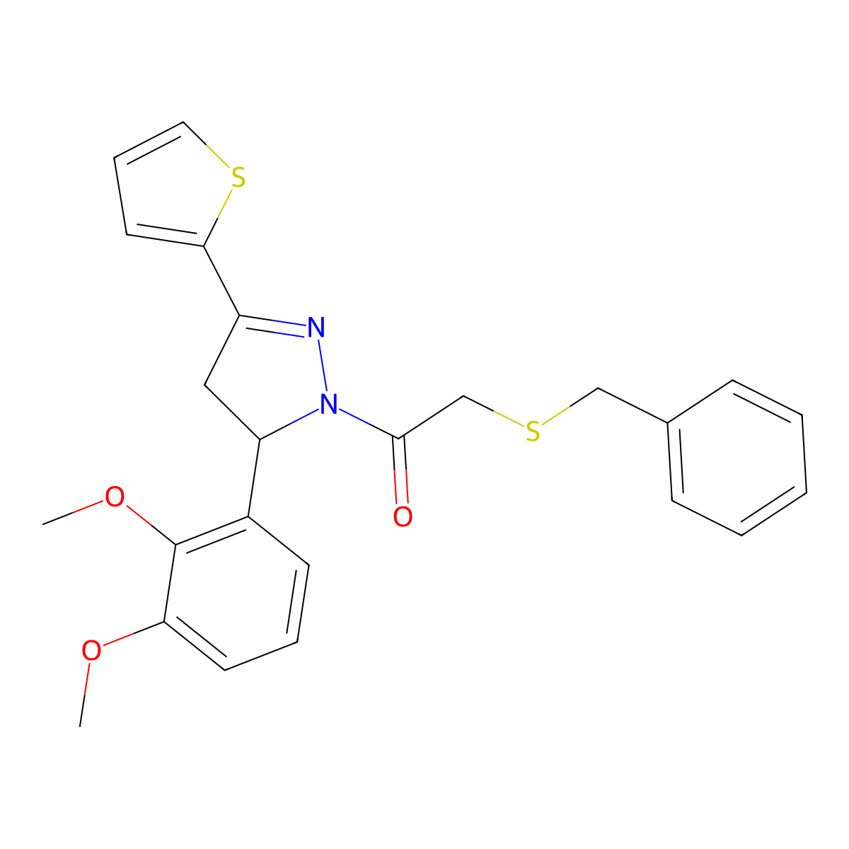 2-(benzylthio)-1-(5-(2,3-dimethoxyphenyl)-3-(thiophen-2-yl)-4,5-dihydro-1H-pyrazol-1-yl)ethanone molecular structure, CAS 403843-44-7