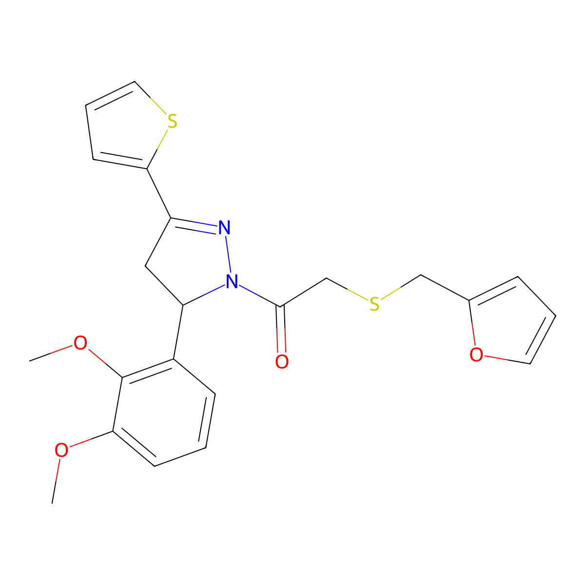 1-[3-(2,3-Dimethoxyphenyl)-5-thiophen-2-yl-3,4-dihydropyrazol-2-yl]-2-(furan-2-ylmethylsulfanyl)ethanone molecular structure, CAS 403843-45-8