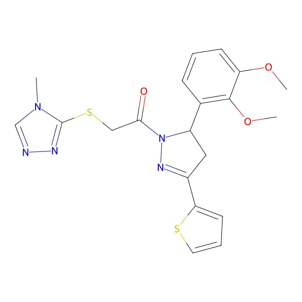 1-[3-(2,3-Dimethoxyphenyl)-5-thiophen-2-yl-3,4-dihydropyrazol-2-yl]-2-[(4-methyl-1,2,4-triazol-3-yl)sulfanyl]ethanone molecular structure, CAS 403843-53-8
