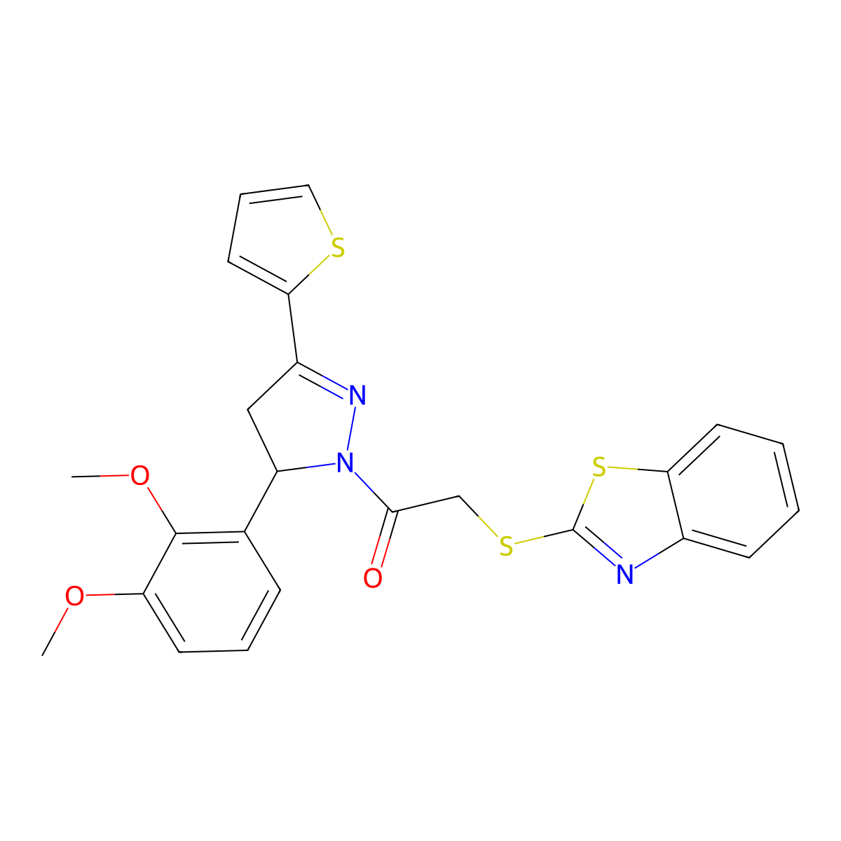 2-(benzo[d]thiazol-2-ylthio)-1-(5-(2,3-dimethoxyphenyl)-3-(thiophen-2-yl)-4,5-dihydro-1H-pyrazol-1-yl)ethanone molecular structure, CAS 403843-56-1