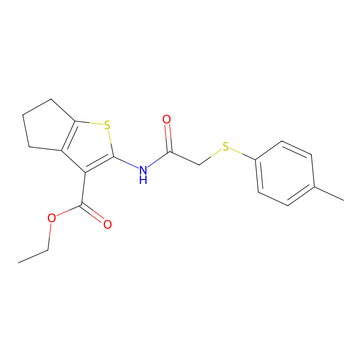 ethyl 2-(2-(p-tolylthio)acetamido)-5,6-dihydro-4H-cyclopenta[b]thiophene-3-carboxylate molecular structure, CAS 403843-77-6