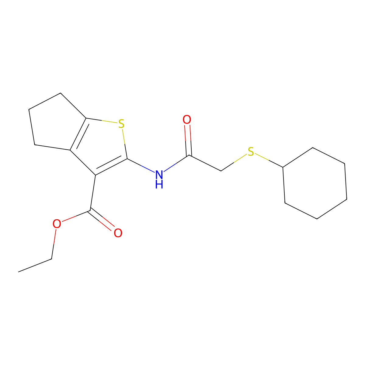 ethyl 2-(2-(cyclohexylthio)acetamido)-5,6-dihydro-4H-cyclopenta[b]thiophene-3-carboxylate molecular structure, CAS 403843-93-6
