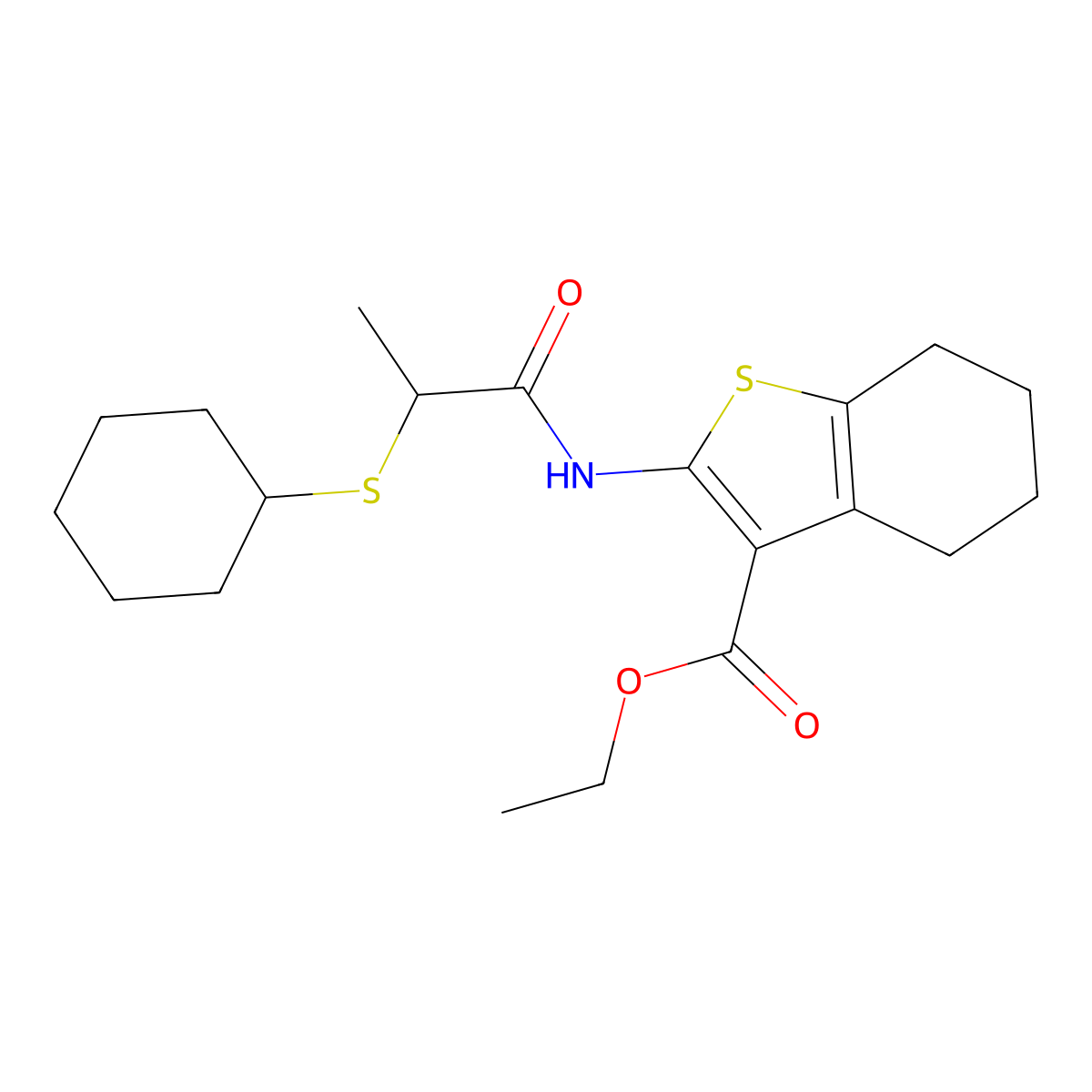 Ethyl 2-(2-(cyclohexylthio)propanamido)-4,5,6,7-tetrahydrobenzo[b]thiophene-3-carboxylate molecular structure, CAS 403843-96-9