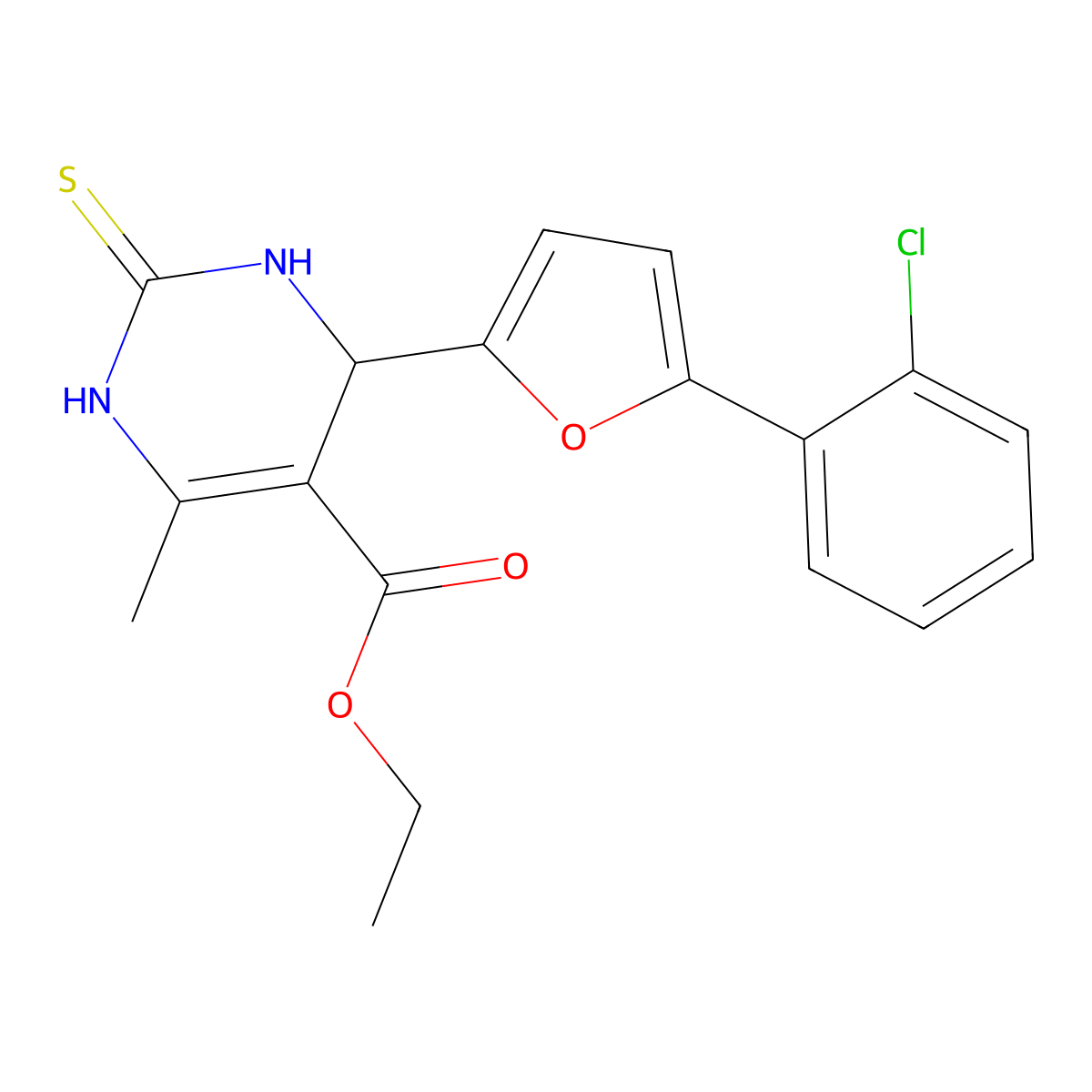 ethyl 4-[5-(2-chlorophenyl)furan-2-yl]-6-methyl-2-sulfanylidene-3,4-dihydro-1H-pyrimidine-5-carboxylate molecular structure, CAS 403846-94-6