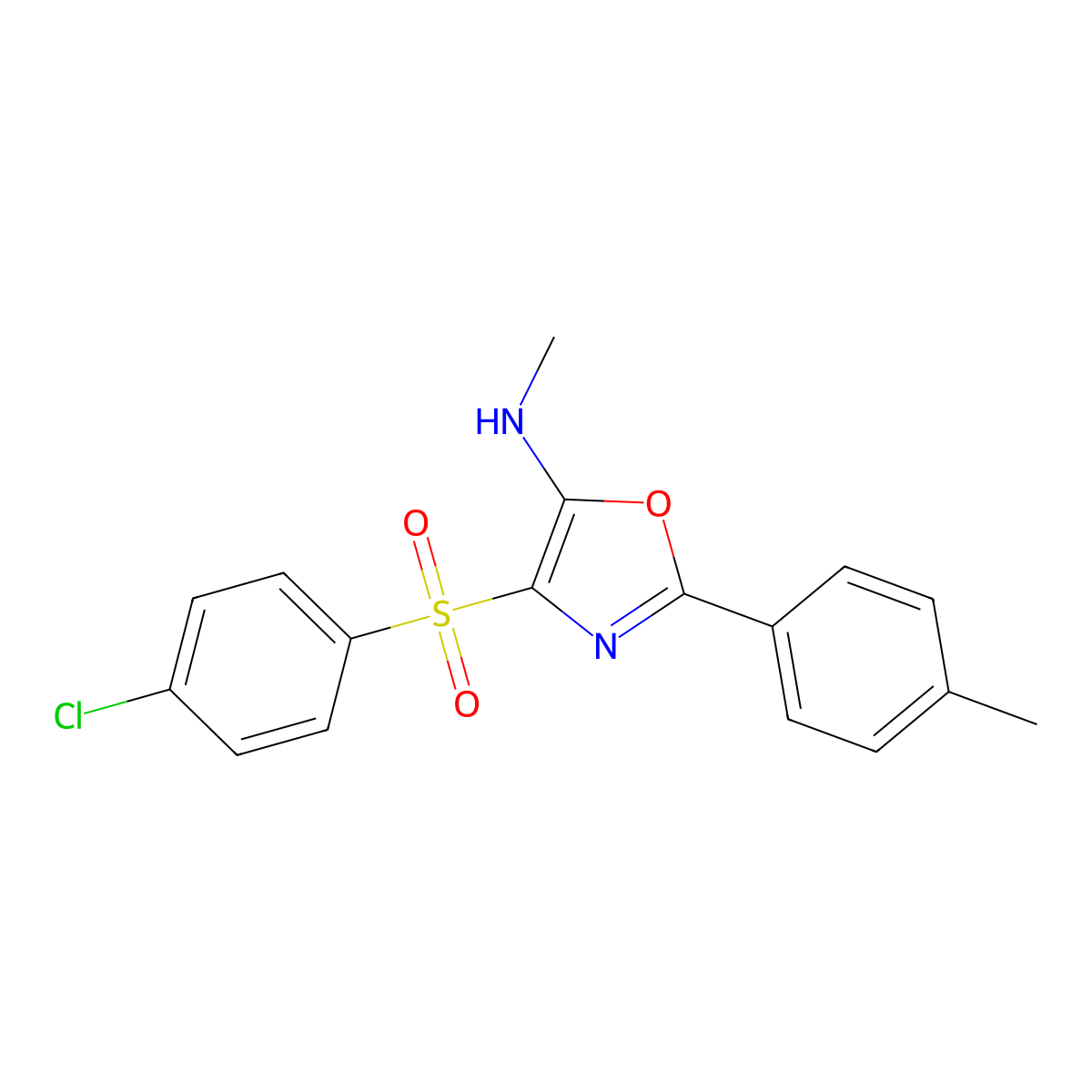 4-((4-chlorophenyl)sulfonyl)-N-methyl-2-(p-tolyl)oxazol-5-amine molecular structure, CAS 403847-02-9