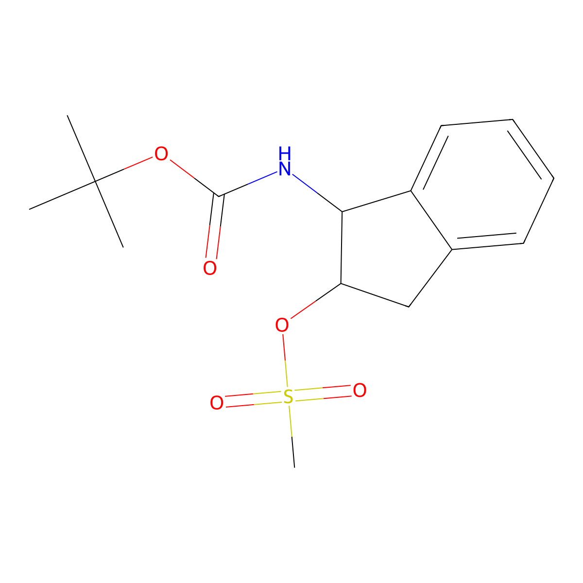 (1R,2s)-1-(tert-butoxycarbonylamino)-2,3-dihydro-1H-inden-2-yl methanesulfonate molecular structure, CAS 403860-49-1