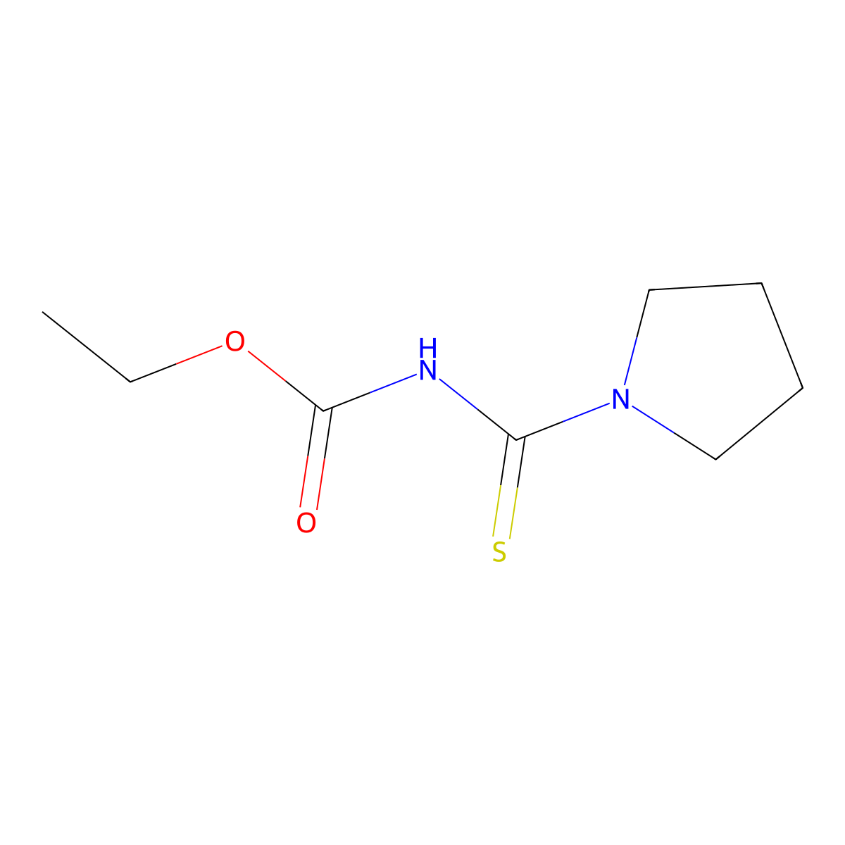 Ethyl (pyrrolidin-1-ylcarbonothioyl)carbamate molecular structure, CAS 40398-26-3