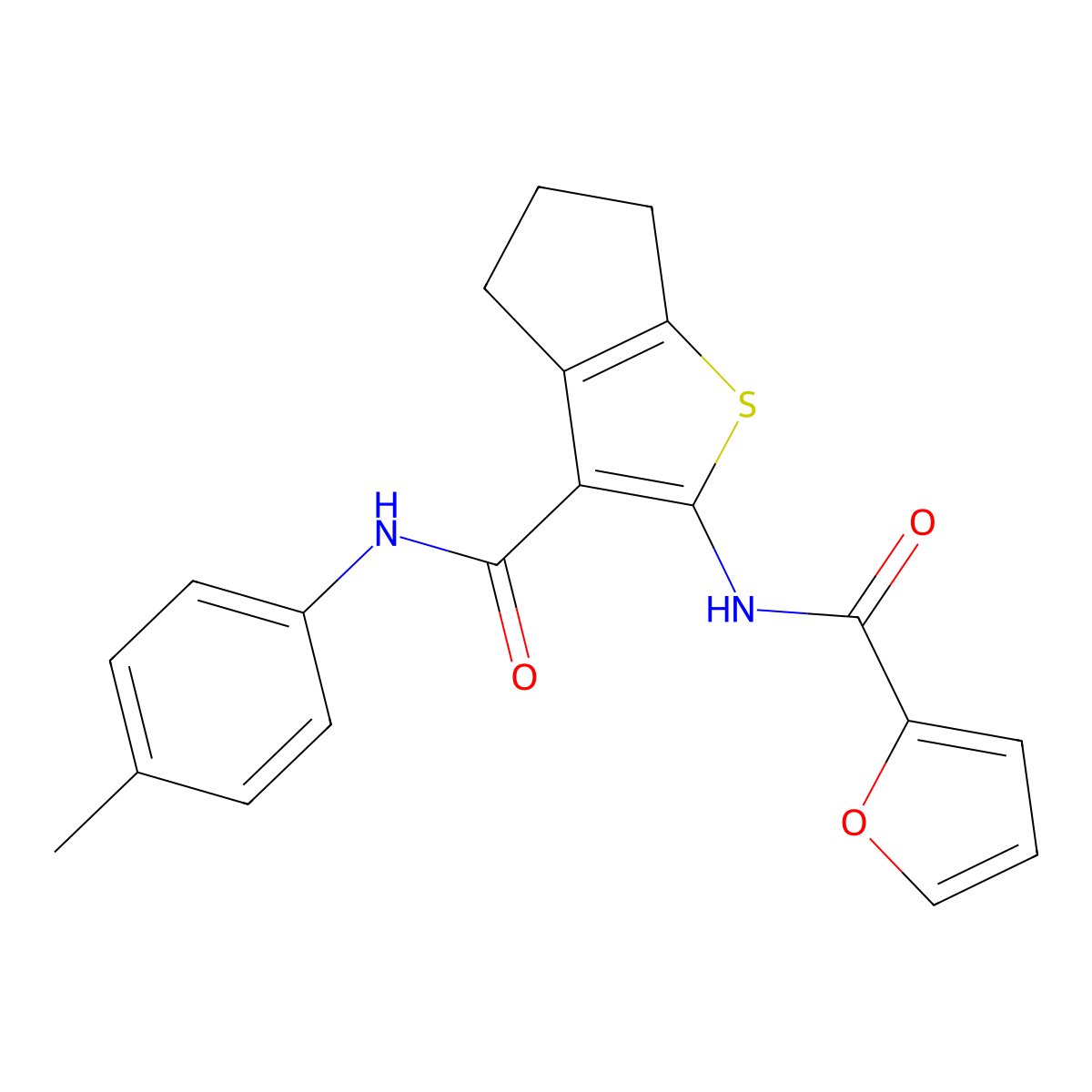 N-[3-[(4-methylphenyl)carbamoyl]-5,6-dihydro-4H-cyclopenta[b]thiophen-2-yl]furan-2-carboxamide molecular structure, CAS 403995-51-7