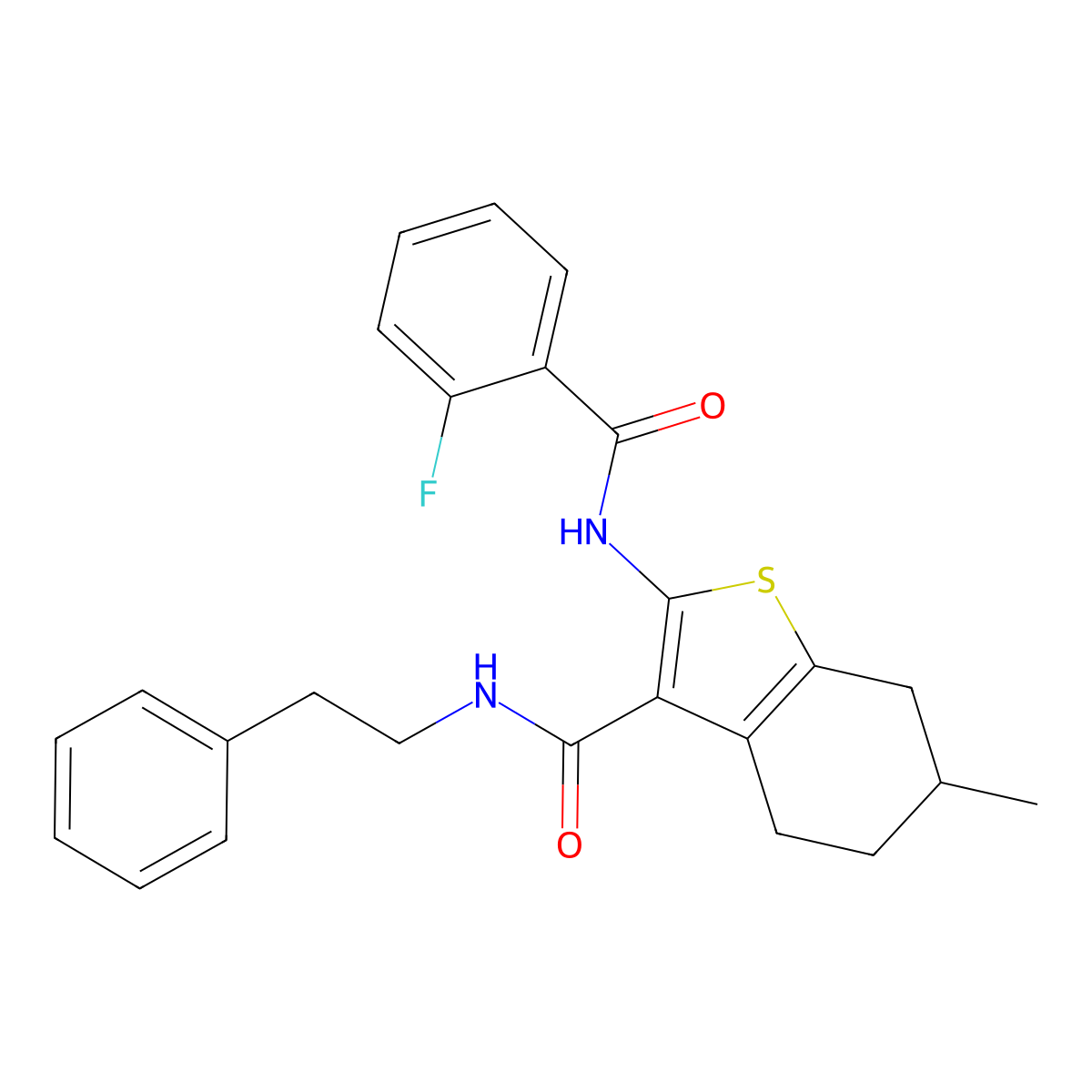 2-{[(2-fluorophenyl)carbonyl]amino}-6-methyl-N-(2-phenylethyl)-4,5,6,7-tetrahydro-1-benzothiophene-3-carboxamide molecular structure, CAS 403997-14-8