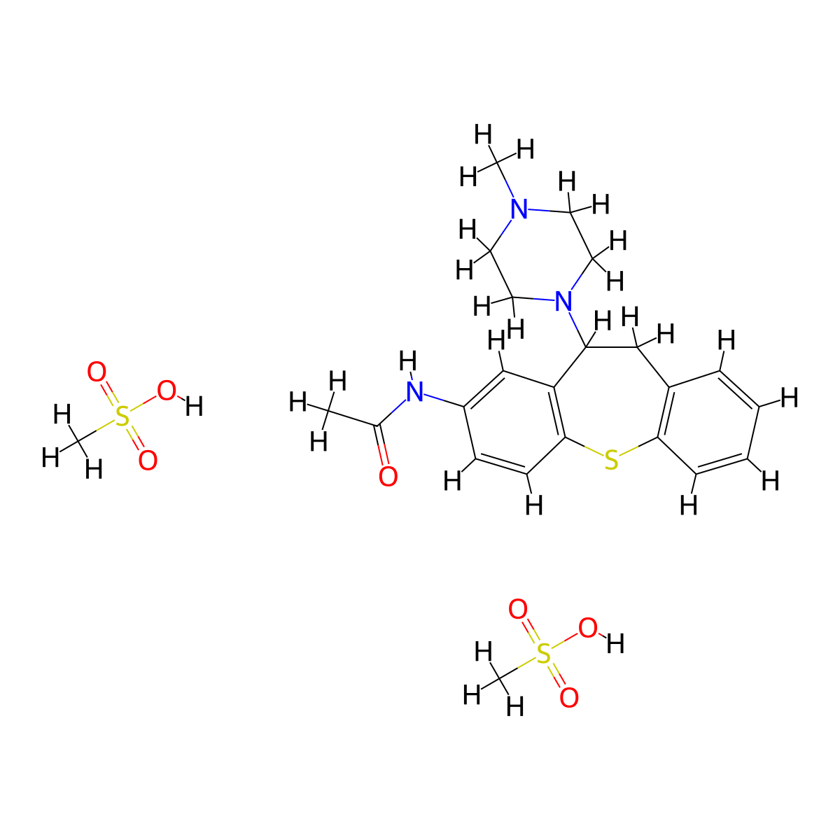 Acetamide, N-(10,11-dihydro-11-(4-methyl-1-piperazinyl)dibenzo(b,f)thiepin-2-yl)-, methanesulfonate, hydrate (1:2:1) molecular structure, CAS 40400-08-6