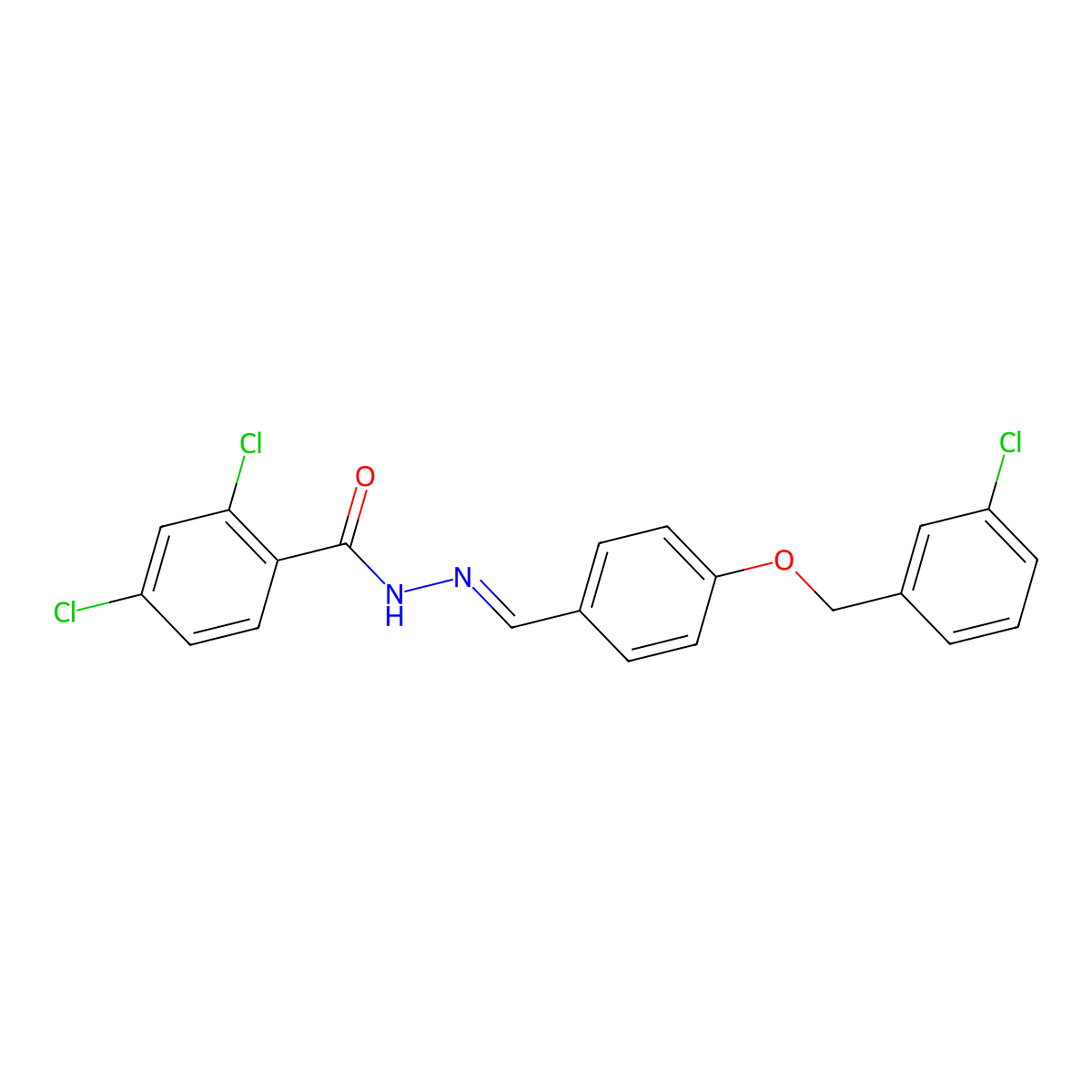 2,4-dichloro-N-[[4-[(3-chlorophenyl)methoxy]phenyl]methylideneamino]benzamide molecular structure, CAS 404000-90-4